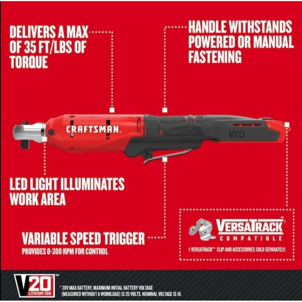 CRAFTSMAN V20 20-volt Max Variable Speed 3/8-in Drive Cordless Ratchet CMCF930B